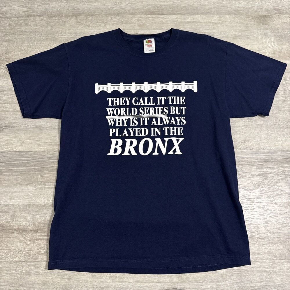 New York Yankees Shirt World Series Bronx Men's Blue Large Tee 100% Cotton
